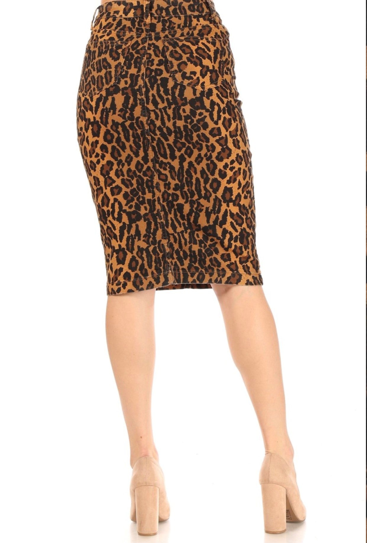 The "Shawna" Leopard Print Denim Skirt